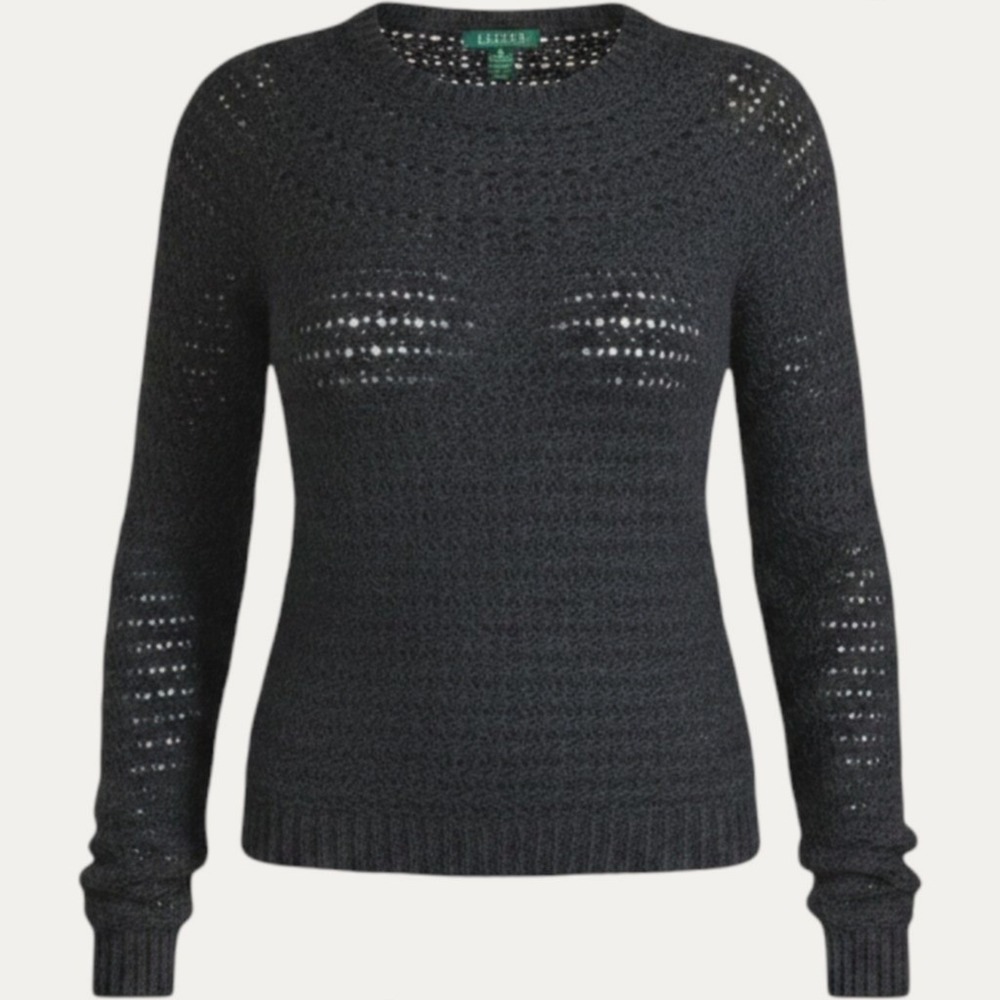 LRL LAUREN RALPH LAUREN Women's Black Alpaca Wool Sweater Pullover Crew Neck XL